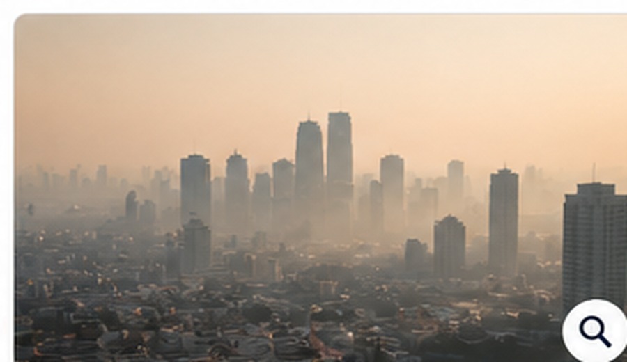 City skyline covered by heavy smog